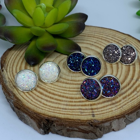 Sugar Druzy Multi Color Stainless Steel Earring Set - Picture 5 of 16
